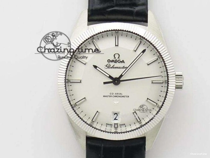 0129 EyeCatching Planet Ocean Master Chronometer SS OM 1:1 Best Edition Blue Dial On Leather Strap A 8176